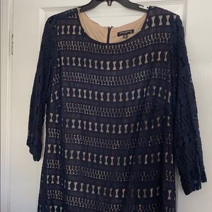 Sharagano navy lace dress
